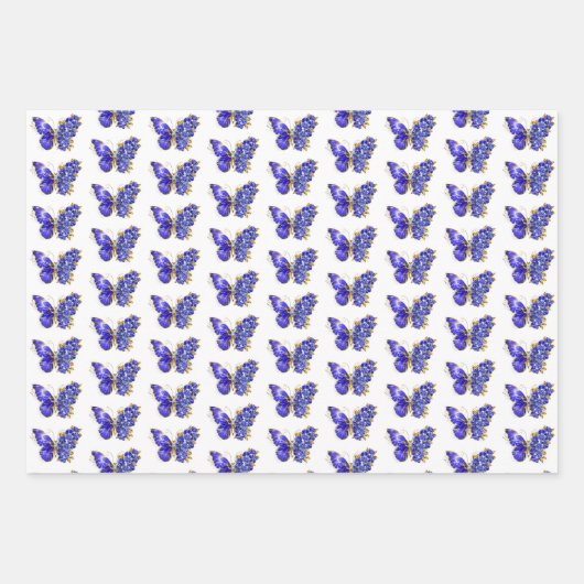 Feuille De Papier Cadeau Papillon saphir à fleurs (Devant)