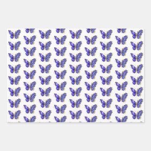 Feuille De Papier Cadeau Papillon Saphir Fleur