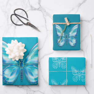 Feuille De Papier Cadeau Papillon Turquoise