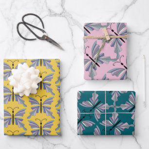 Feuille De Papier Cadeau Papillon violet et bleu coloré