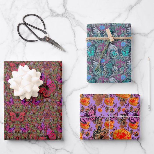 Feuille De Papier Cadeau Papillons abondants (Recto)