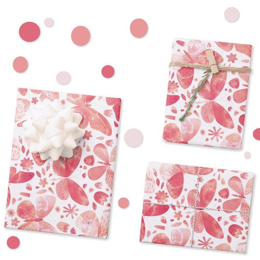 Feuille De Papier Cadeau Papillons Aquarelle Corail rose
