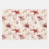 Feuille De Papier Cadeau Papillons aux fleurs blanches rouges bordeaux (Devant)