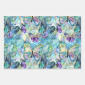 Feuille De Papier Cadeau Papillons bleu pourpre turquoise (Devant)