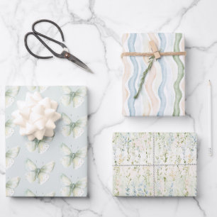 Feuille De Papier Cadeau Papillons de Menthe Anniversaire