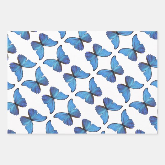 Feuille De Papier Cadeau Papillons de morpho bleu enveloppé (Devant 2)