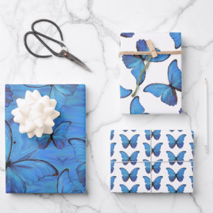 Feuille De Papier Cadeau Papillons de morpho bleu enveloppé