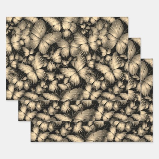 Feuille De Papier Cadeau Papillons d'or (Lot)