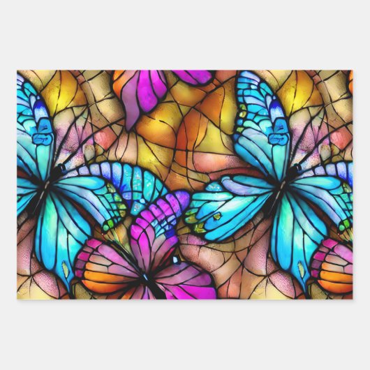 Feuille De Papier Cadeau Papillons en verre tendu (Devant 3)