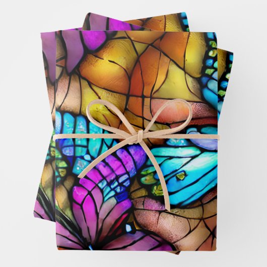 Feuille De Papier Cadeau Papillons en verre tendu (En situation)