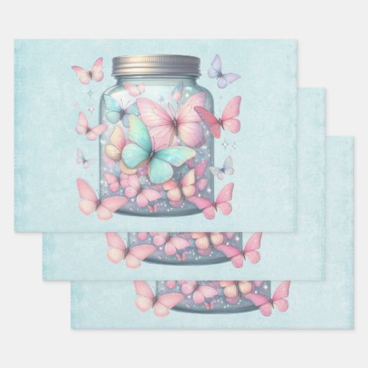 Feuille De Papier Cadeau Papillons Fantaisistes dans un Pot (Lot)