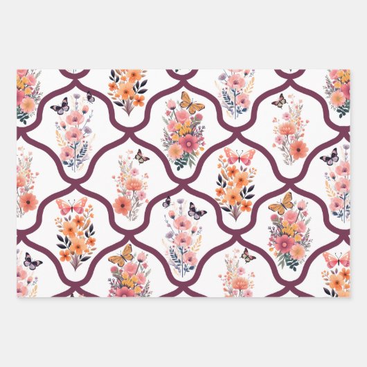 Feuille De Papier Cadeau Papillons, oiseaux et fleurs (Devant 3)