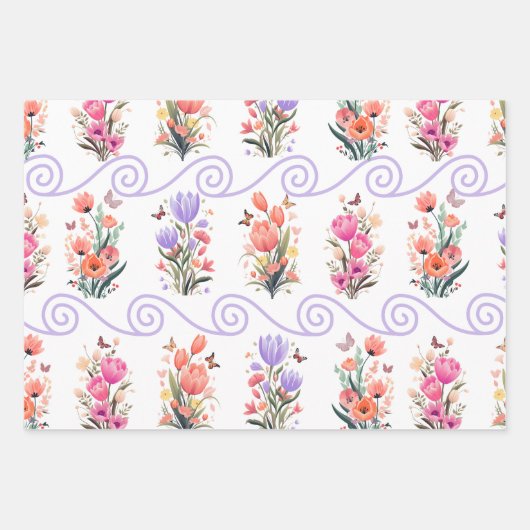 Feuille De Papier Cadeau Papillons, oiseaux et fleurs (Devant 2)