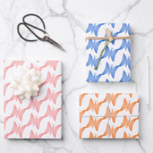 Feuille De Papier Cadeau Papillons Peach Bleu Rose