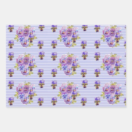 Feuille De Papier Cadeau Papillons rose violet mauve mauve fleurs mauve cad (Devant 2)