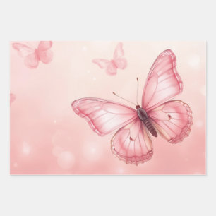 Feuille De Papier Cadeau papillons roses charmants