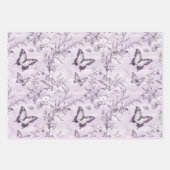 Feuille De Papier Cadeau Papillons Violets Sur Arrière - plan Violet (Devant 3)
