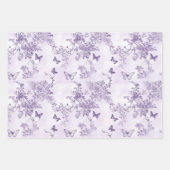 Feuille De Papier Cadeau Papillons Violets Sur Arrière - plan Violet (Devant)