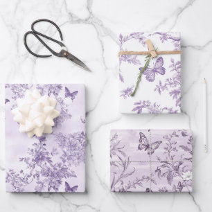 Feuille De Papier Cadeau Papillons Violets Sur Arrière - plan Violet