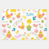 Feuille De Papier Cadeau Pâques Jaune Cute Chicks and Bunnies (Devant)