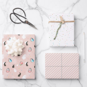 Feuille De Papier Cadeau Pâques pastel Motif lapin et œufs