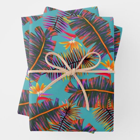 Feuille De Papier Cadeau Paradis de palmier sarcelle (En situation)