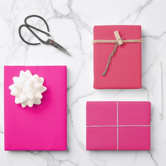 Feuille De Papier Cadeau Paradis Rose Fluorescent Uni 3 Tons (Recto)