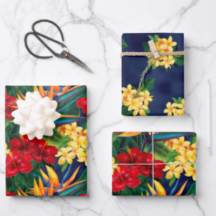 Feuille De Papier Cadeau Paradis tropical Hawaï Petit Trio Floral