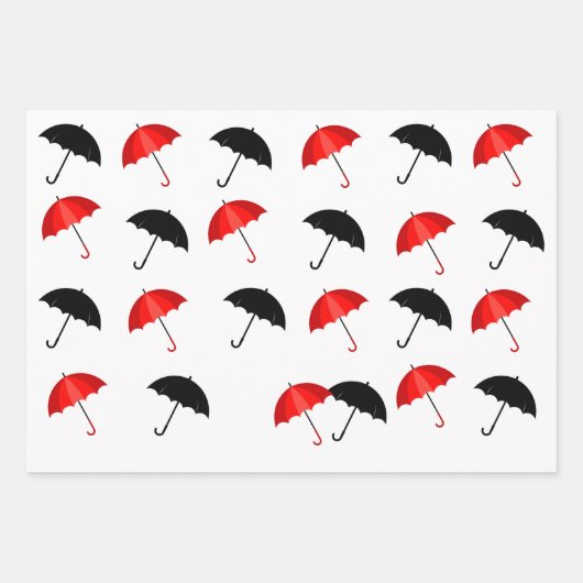 Feuille De Papier Cadeau Parapluies rouges, noires et blanches Motifs (Devant 2)