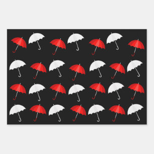 Feuille De Papier Cadeau Parapluies rouges, noires et blanches Motifs