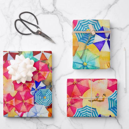 Feuille De Papier Cadeau Parasols sur la plage de sable (Recto)