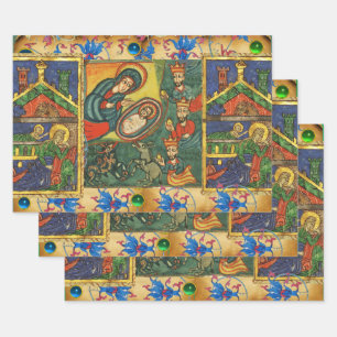 FEUILLE DE PAPIER CADEAU PARCHEMENT FLORAL DE LA NATIVITÉ FLORALE VERT ROUG