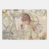 Feuille De Papier Cadeau Paris France Jolie fille Eiffel (Devant)