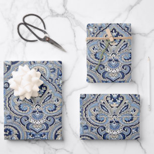 Feuille De Papier Cadeau Paris Paisley Indigo