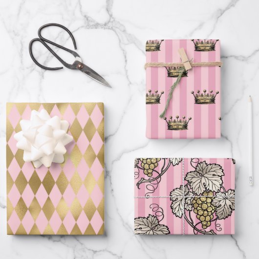 Feuille De Papier Cadeau Paris thème rose et or (Recto)