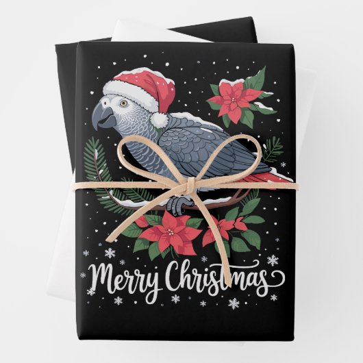 Feuille De Papier Cadeau Parrot gris africain de Noël (En situation)
