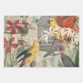 Feuille De Papier Cadeau Parrot Jaune Tropical Antique Fleur (Devant)