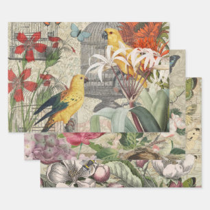 Feuille De Papier Cadeau Parrot Jaune Tropical Antique Fleur