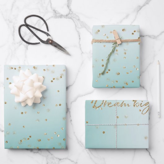 Feuille De Papier Cadeau Parties scintillant à menthe Confetti en or Glam G (Recto)