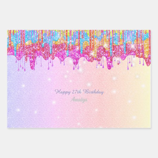 Feuille De Papier Cadeau Parties scintillant arc-en-ciel brillant de couleu (Devant)