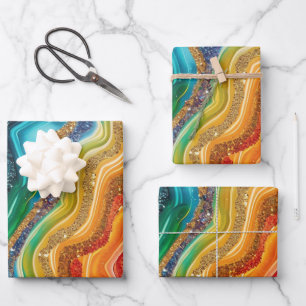Feuille De Papier Cadeau Parties scintillant arc-en-ciel fête motif