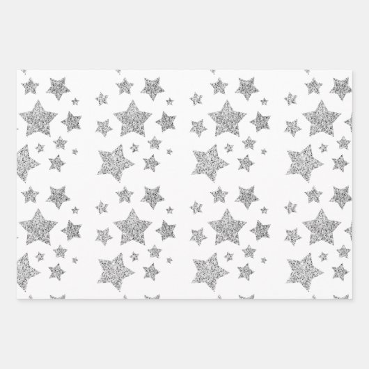 Feuille De Papier Cadeau Parties scintillant argent scintille Étoiles motif (Devant 3)