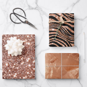 Feuille De Papier Cadeau Parties scintillant Black Rose Gold Zebra