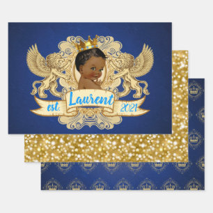 Feuille De Papier Cadeau Parties scintillant bleue et or d'Afrique