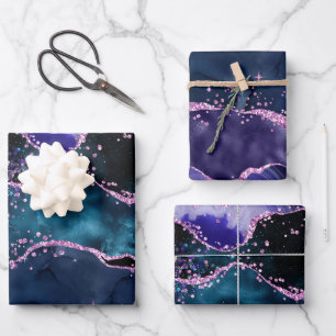 Feuille De Papier Cadeau Parties scintillant bleue et violet marine Agate m