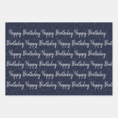 Feuille De Papier Cadeau Parties scintillant Bleue Marine Joyeux Anniversai (Devant)