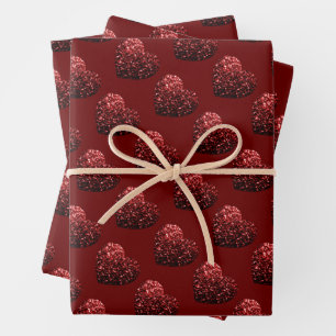 Feuille De Papier Cadeau Parties scintillant cardiaque scintille motif roug