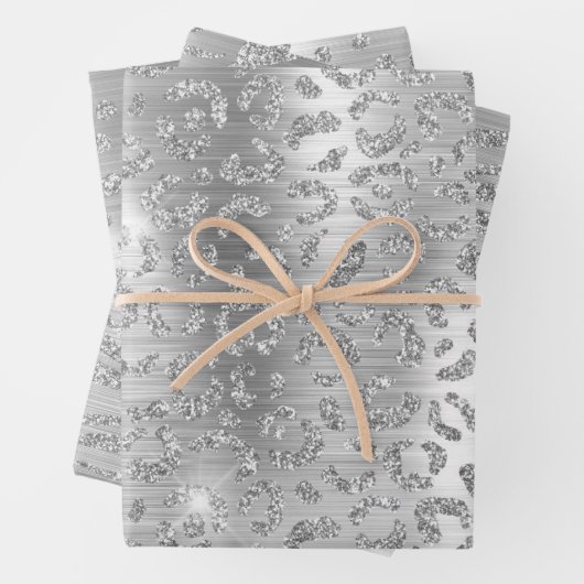 Feuille De Papier Cadeau Parties scintillant d'argent élégant Wild Big Chat (En situation)