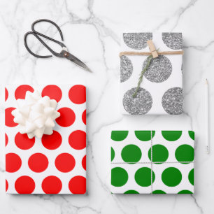 Feuille De Papier Cadeau Parties scintillant d'argent rouge vert Polka Dot 