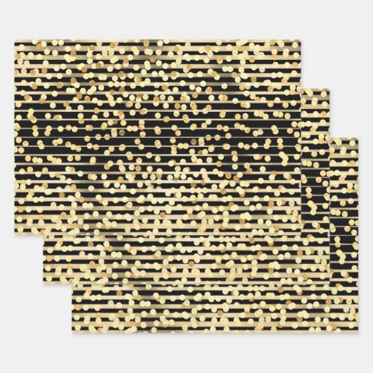 Feuille De Papier Cadeau parties scintillant de confettis noir d'or scintil (Lot)